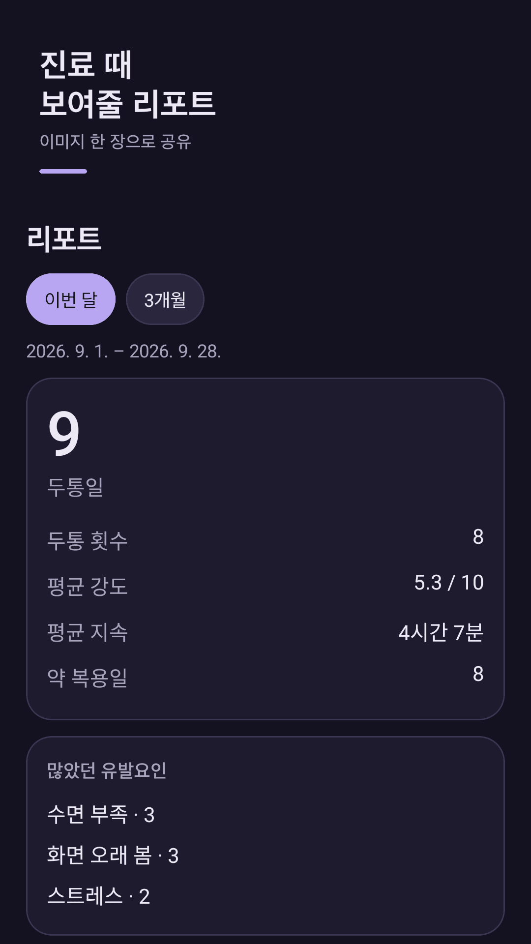 진료 때 보여 줄 월간 리포트