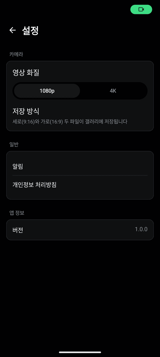 1080p/4K 화질 선택이 전부인 간결한 설정