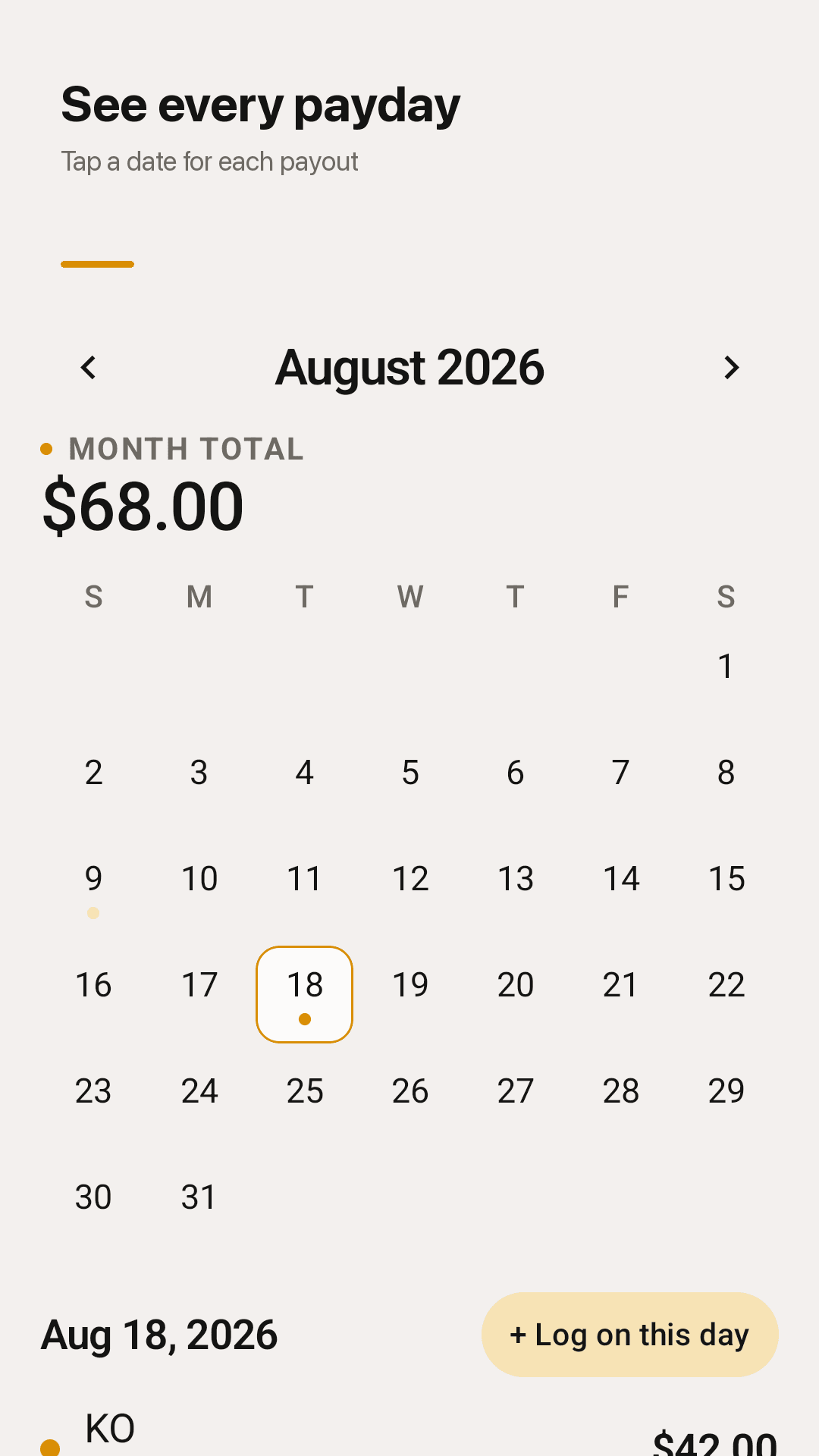 Log a payout in three taps