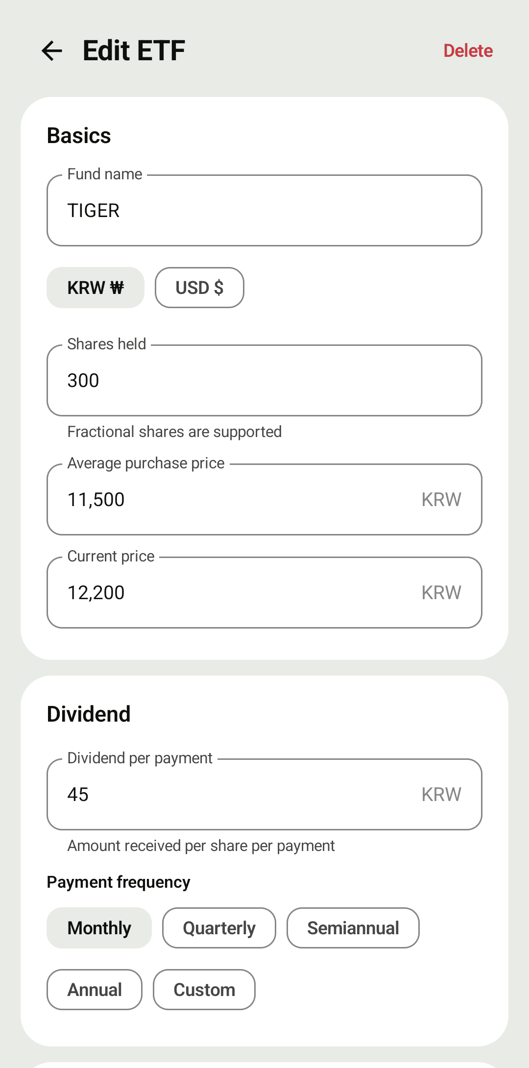 Adding an ETF takes seconds