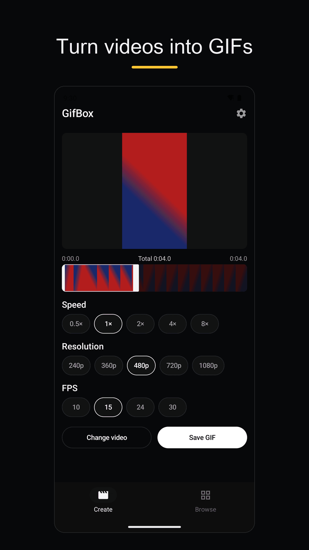 GifBox video to GIF conversion screen