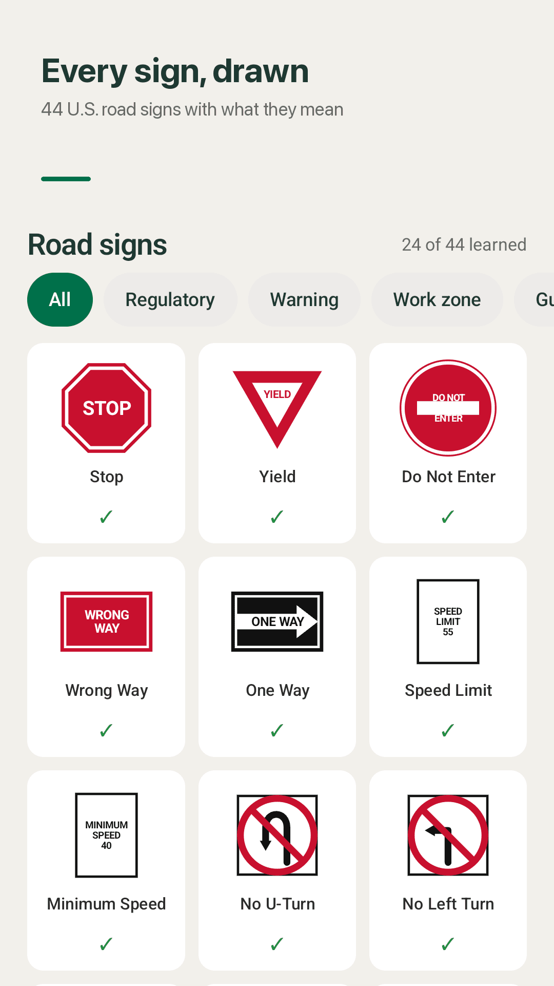44 U.S. road signs, drawn