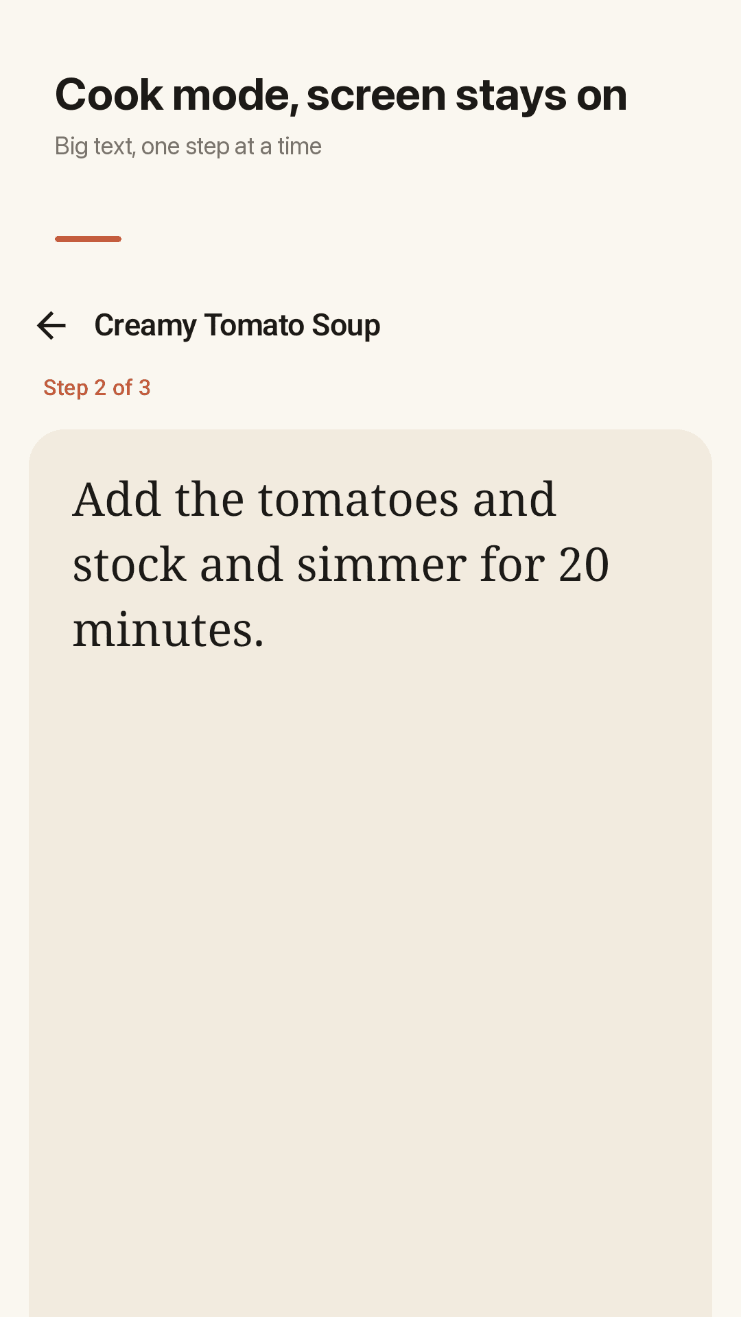 Cook mode, screen stays on