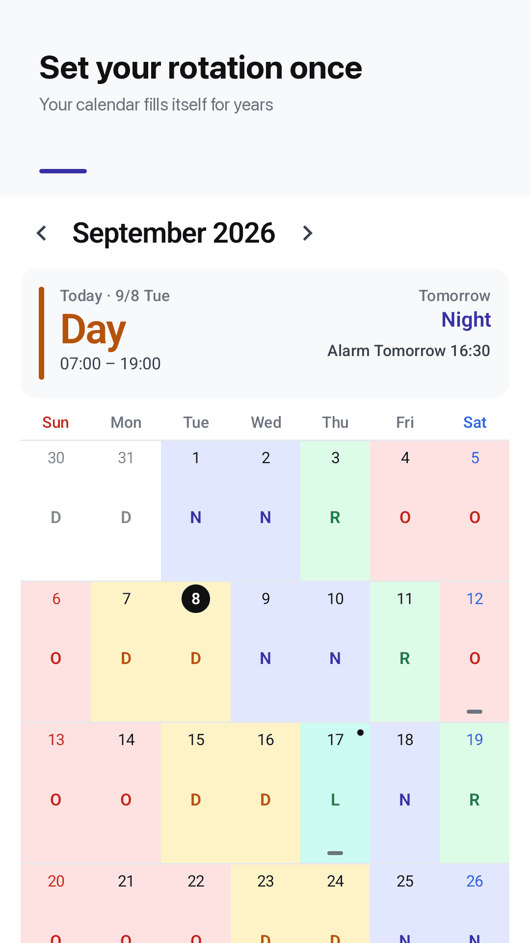 Set your rotation once, the calendar fills itself