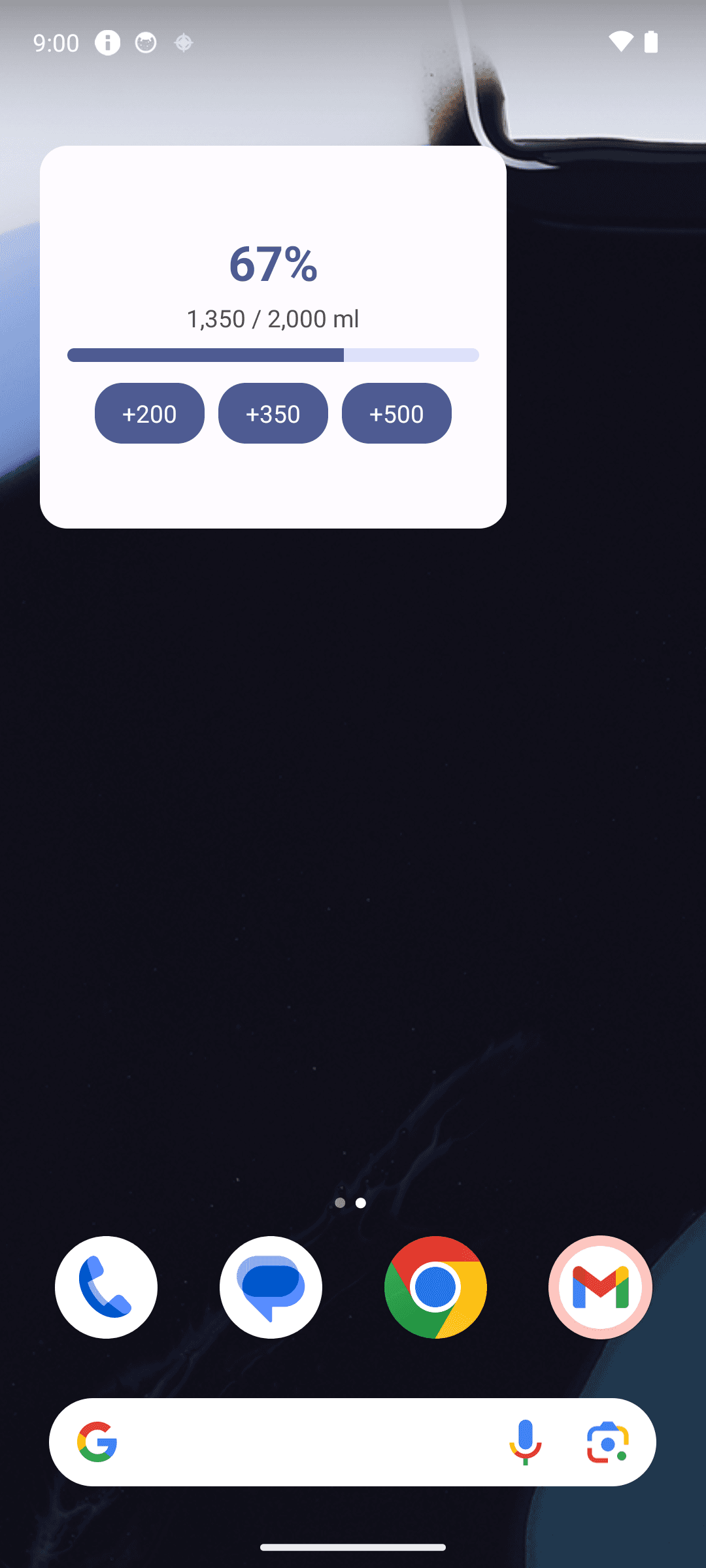 Add a cup from the home widget