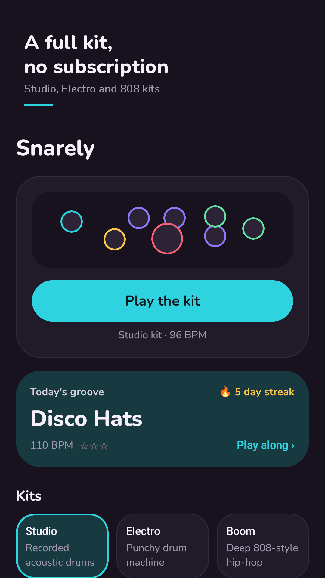 A full drum kit, no subscription
