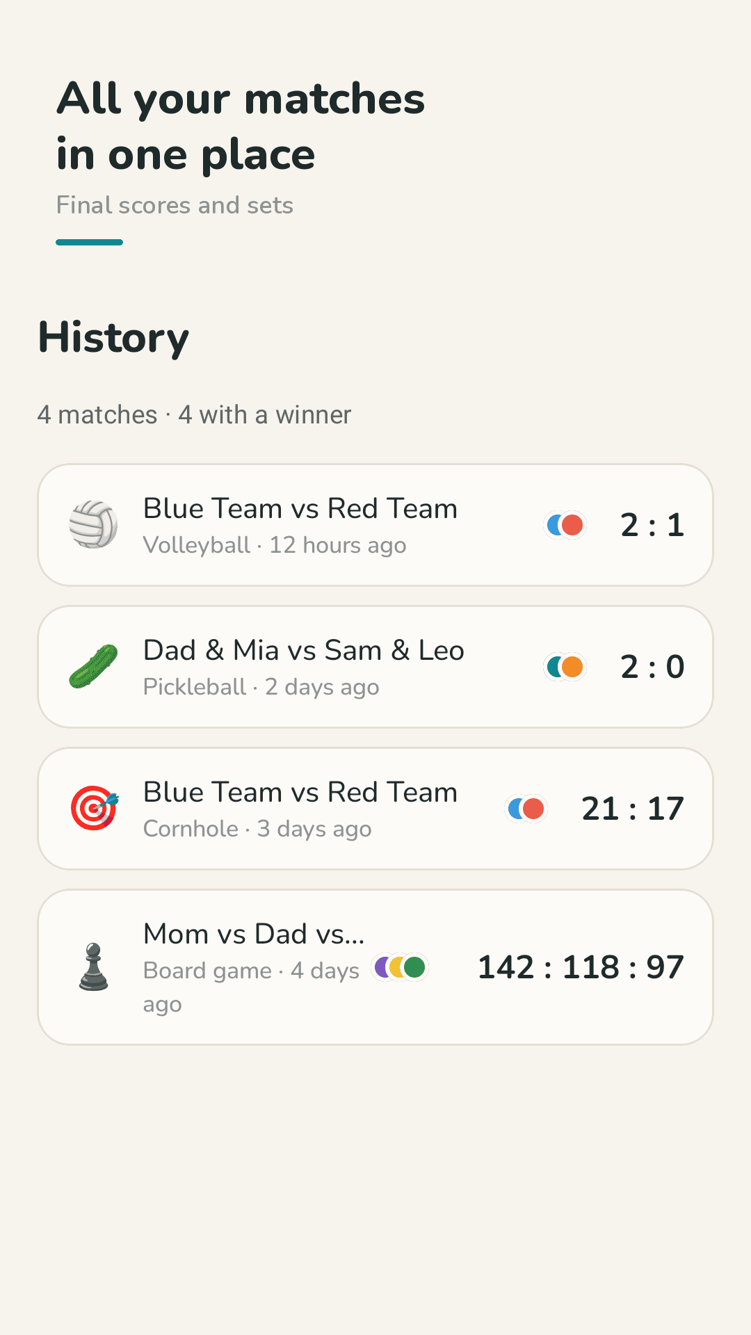 All your matches in one place