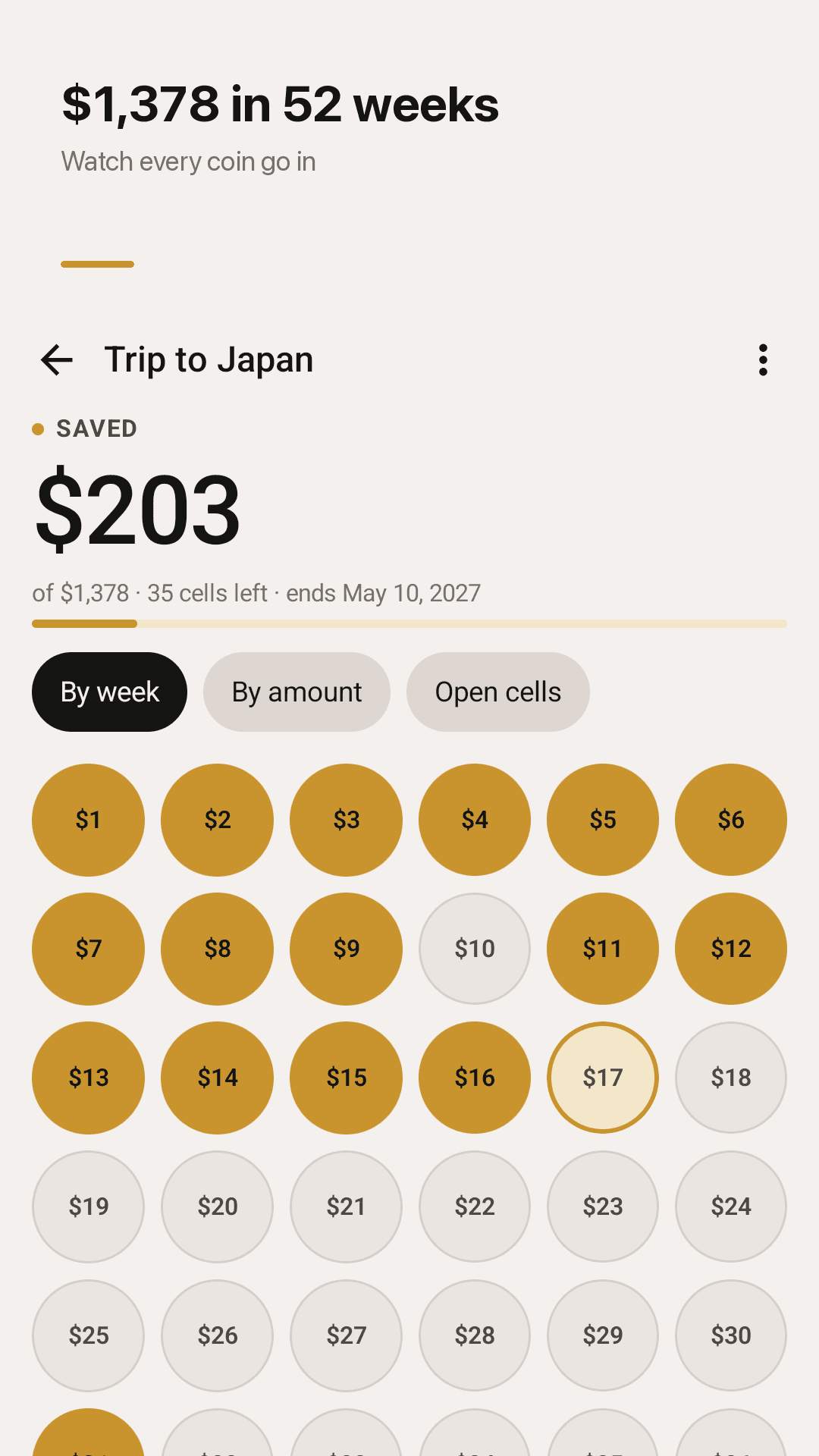 $1,378 in 52 weeks, coin by coin
