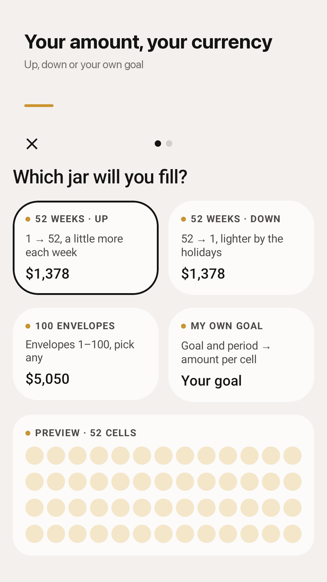 Up, down, 100 envelopes or your own goal