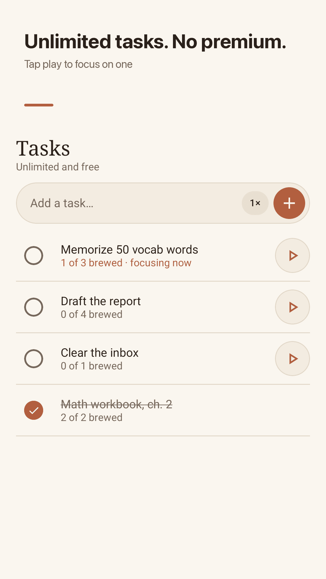 Unlimited tasks with session estimates