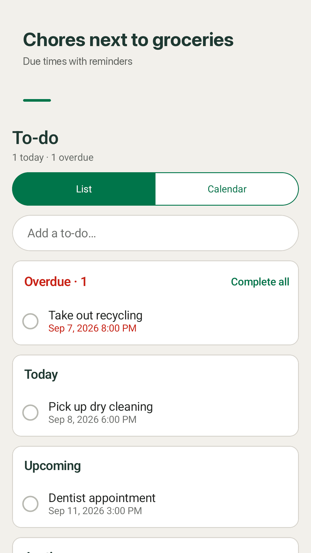 To-dos with due-time reminders