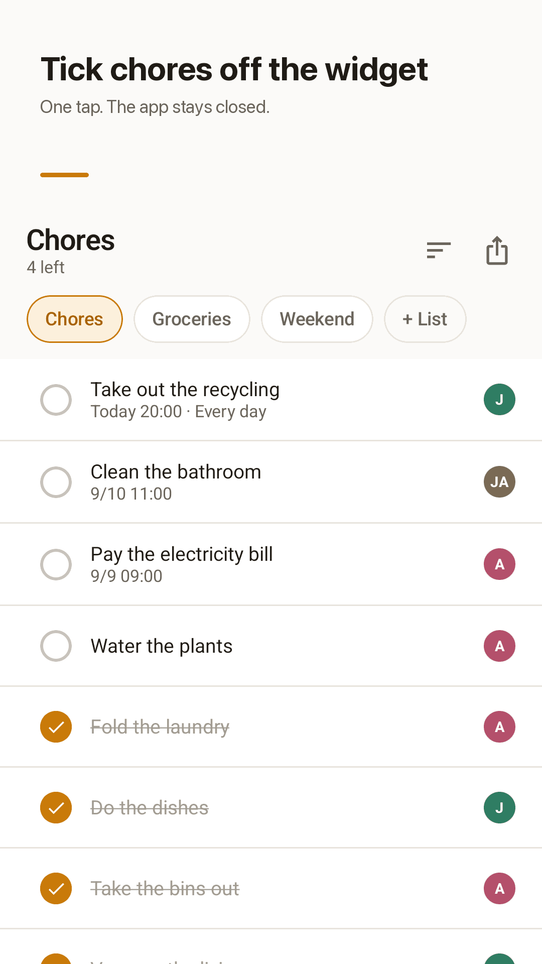 Chorebit chores list screen