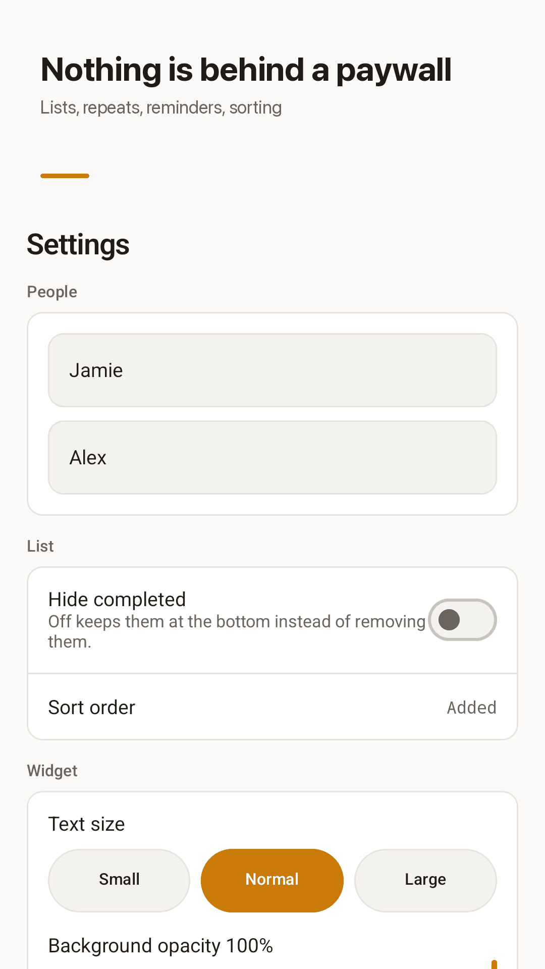 Sorting and widget options, all free
