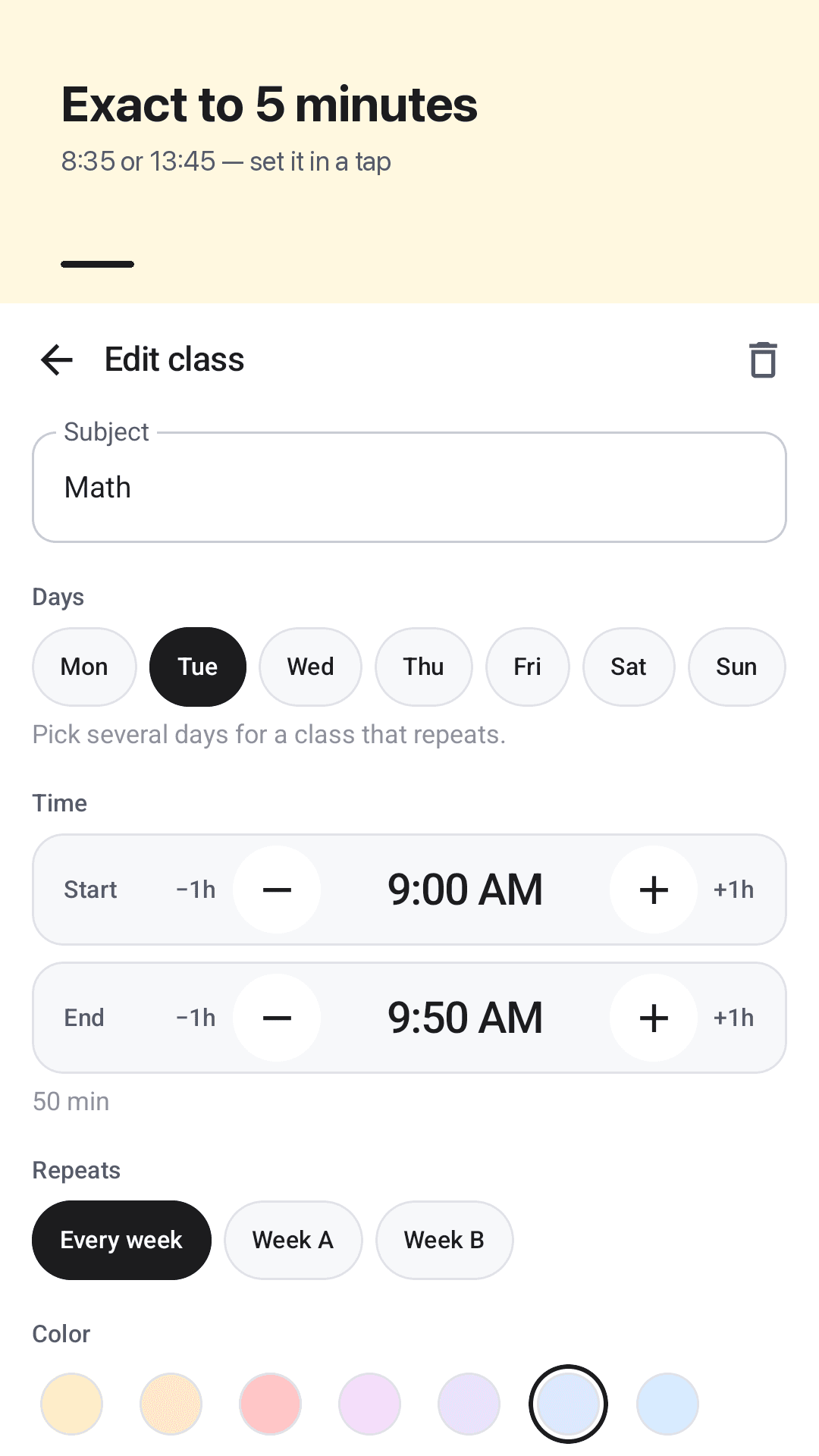 Exact times in 5-minute steps