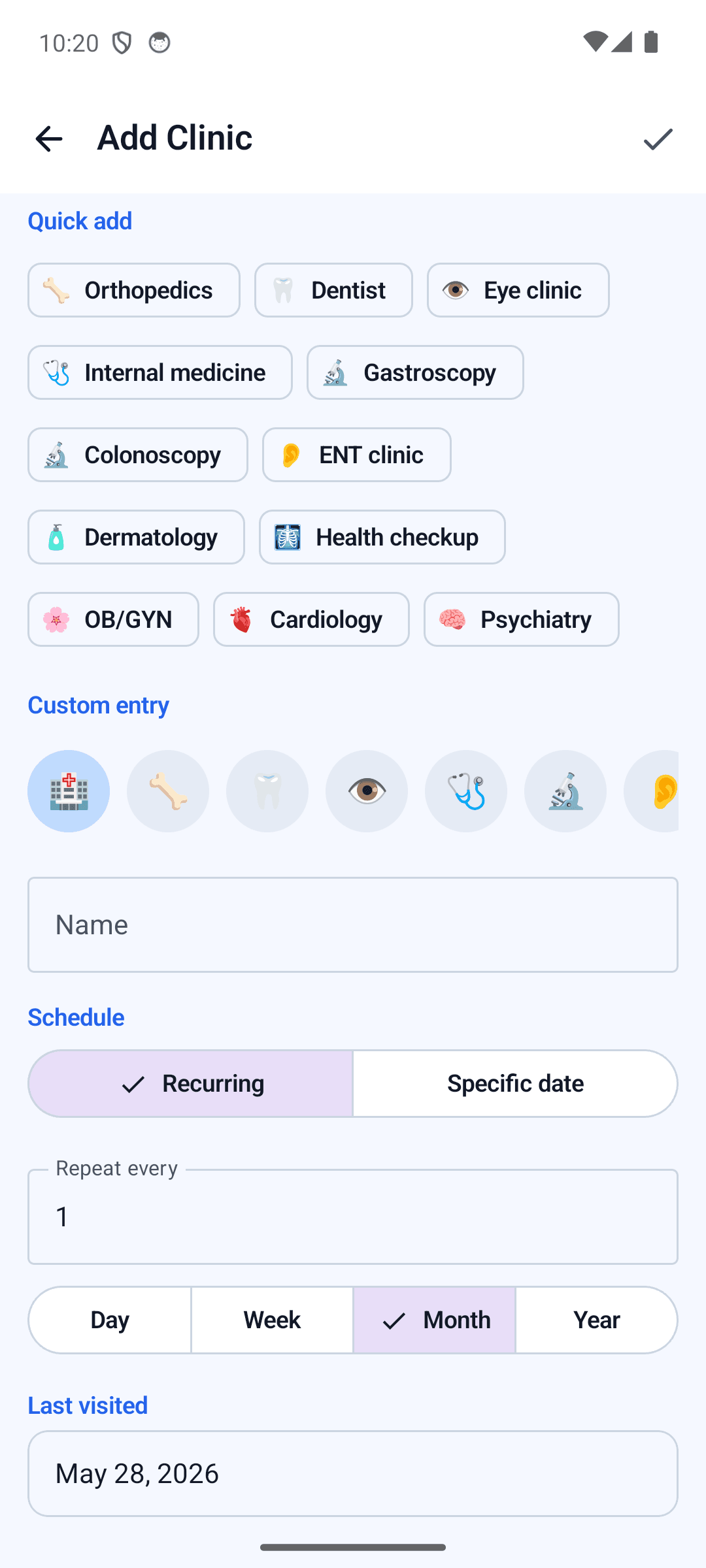 Add a clinic fast with specialty presets