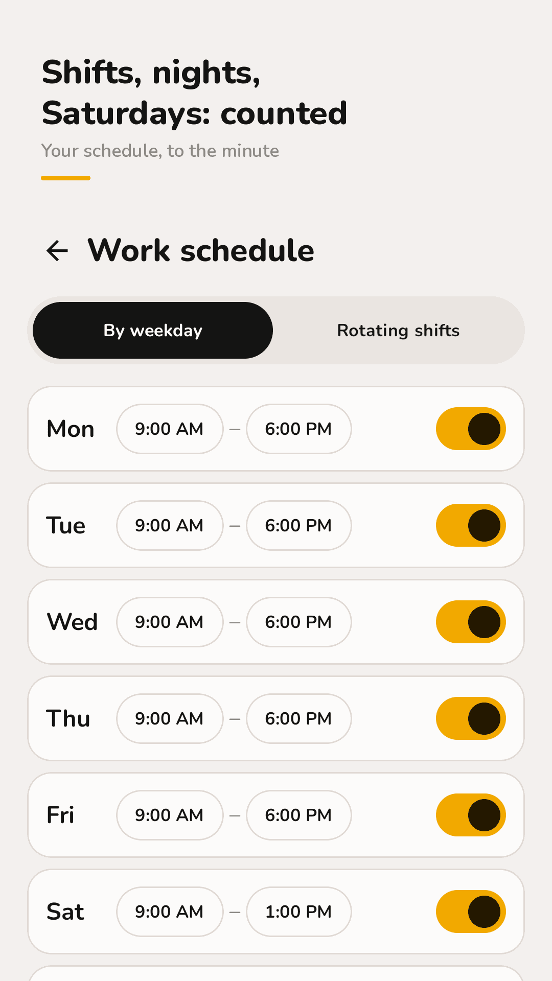 Shifts, nights, Saturdays: counted
