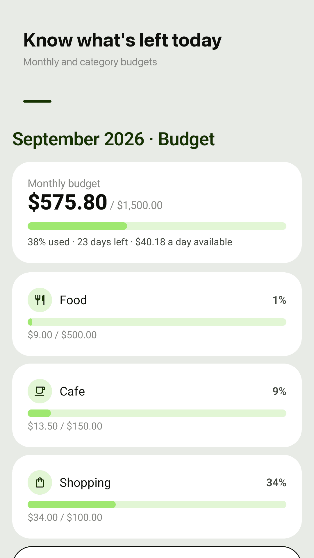 Budget and daily allowance