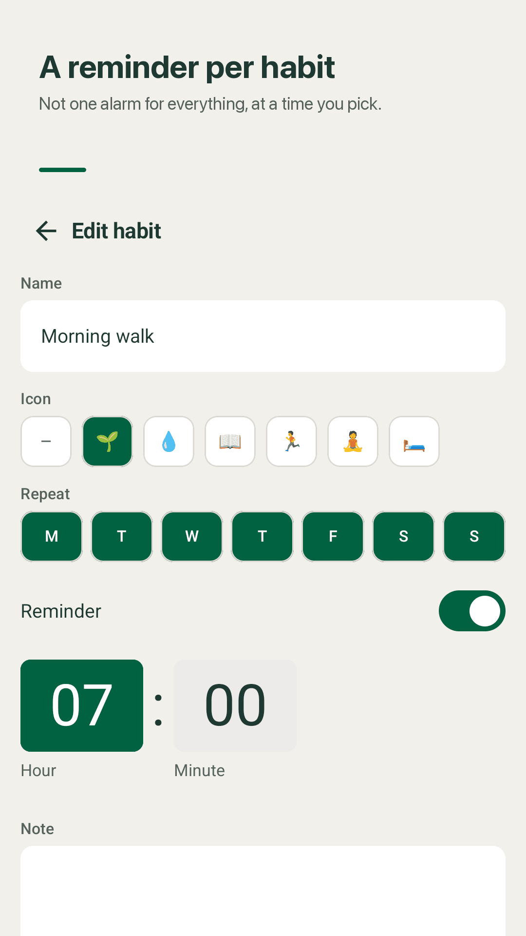 A reminder time per habit