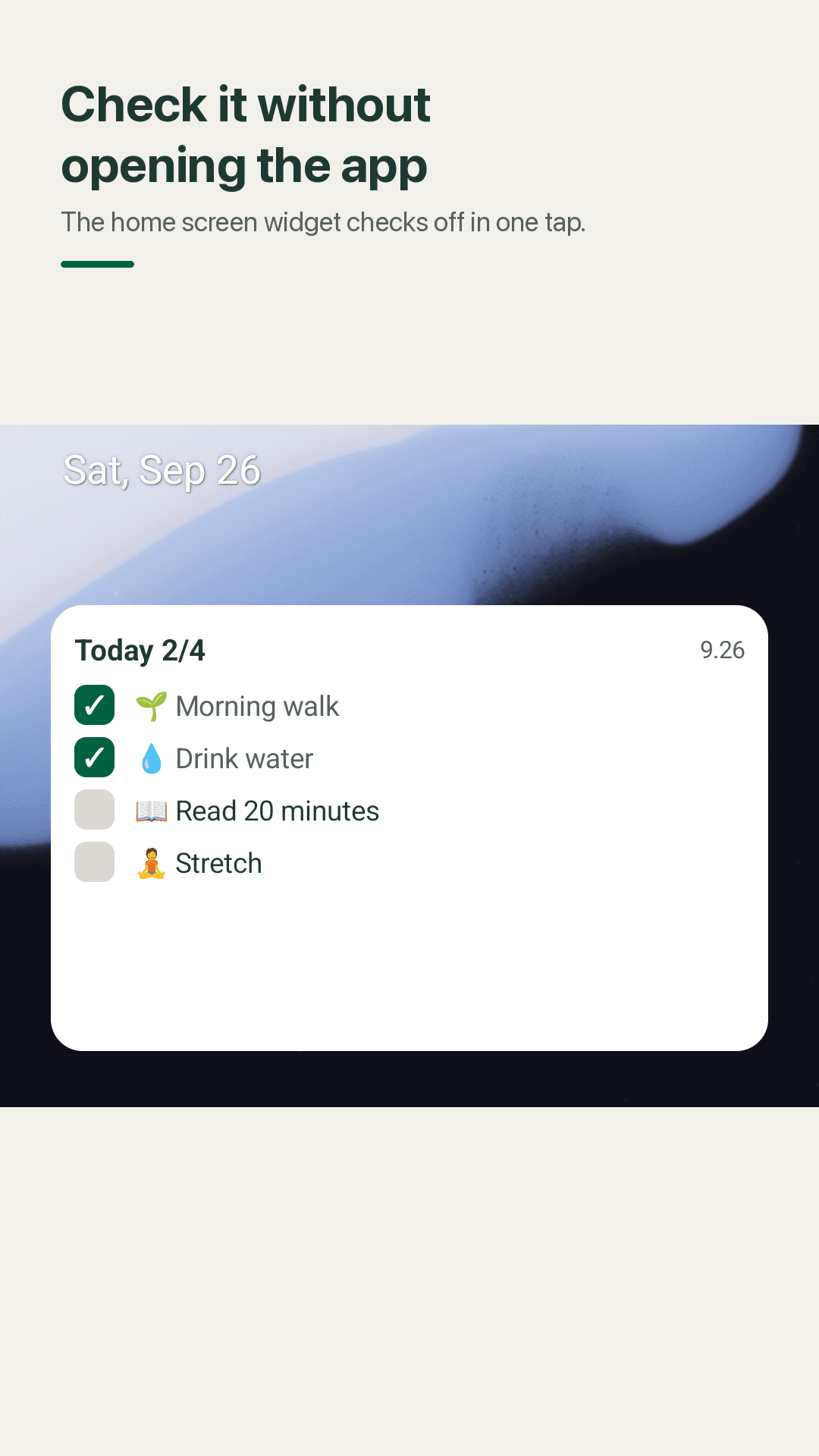 Check off from the home screen