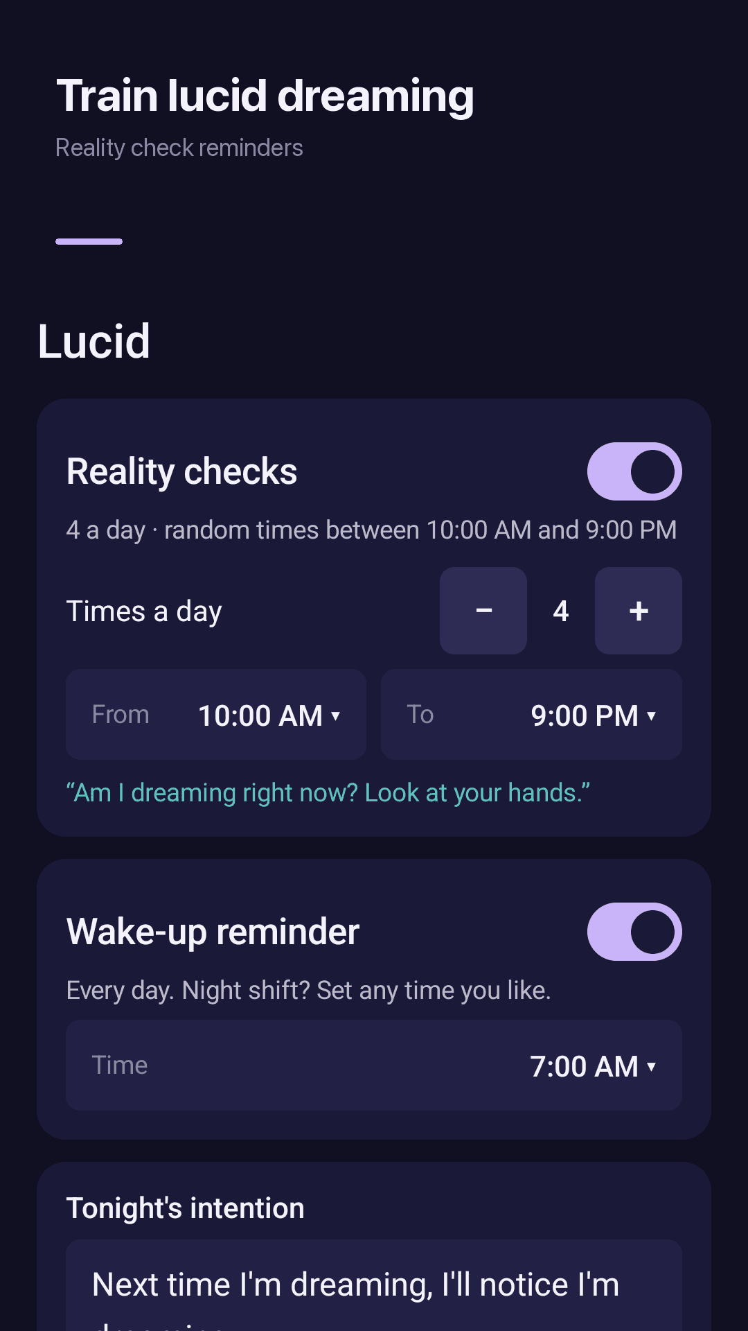 Reality checks and wake-up reminder