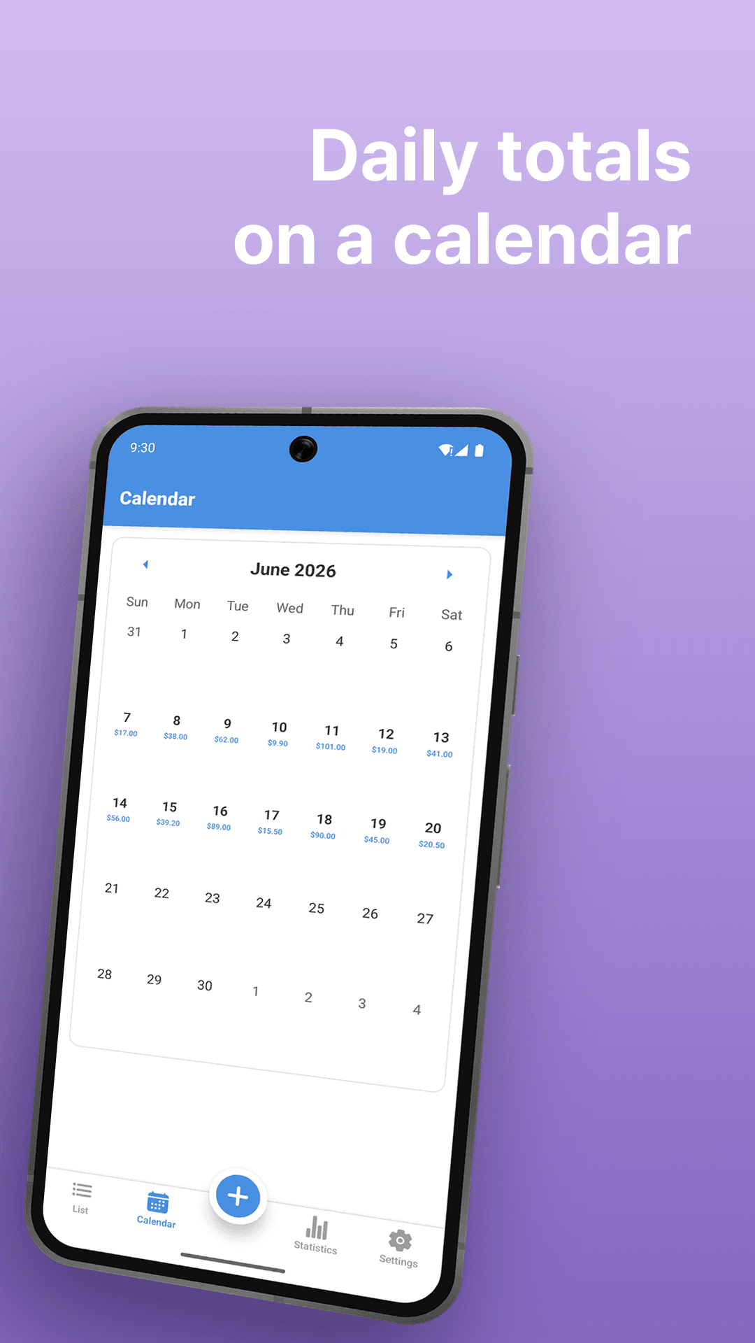 Daily spending right on the calendar