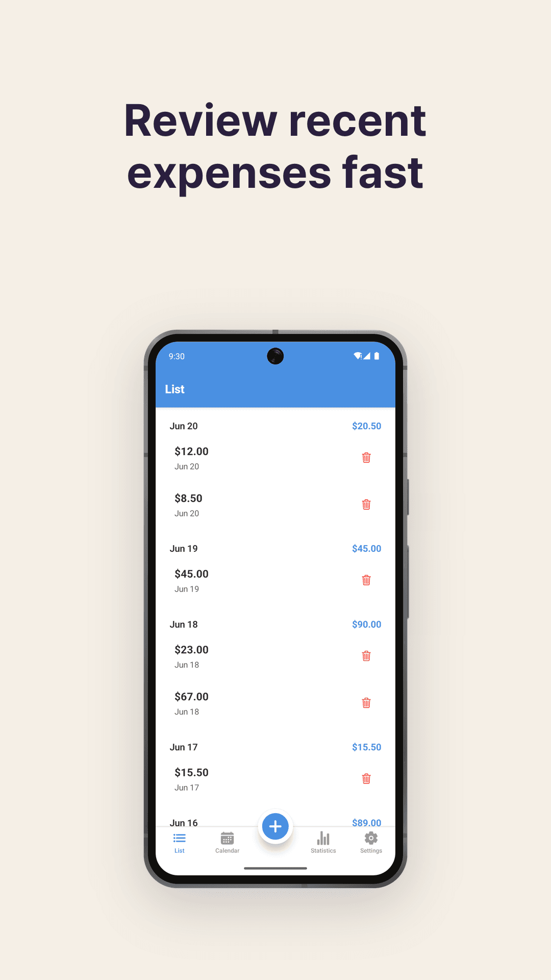 Your expenses in a clean list