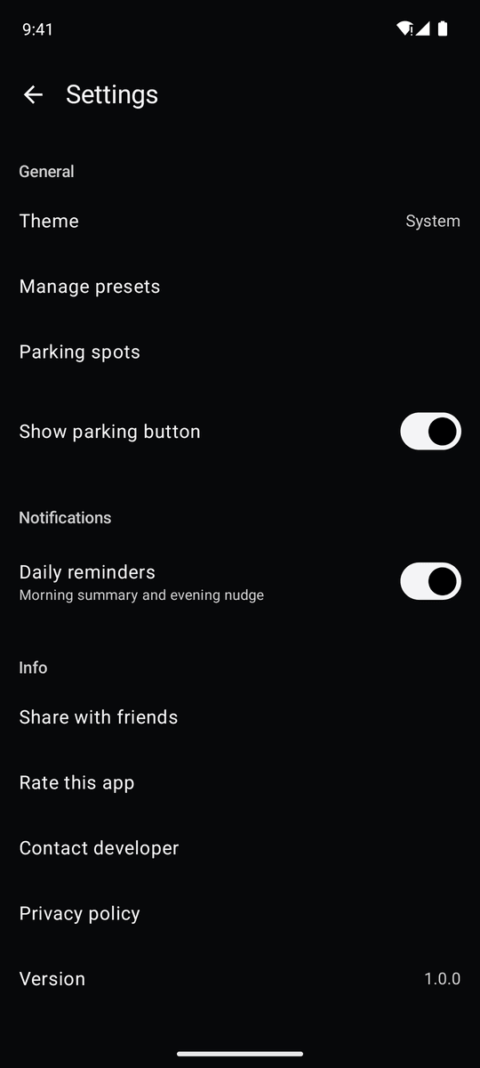 Light & dark theme, reminders