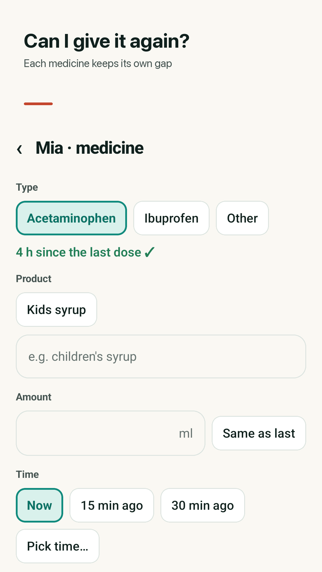 Medicine log by type
