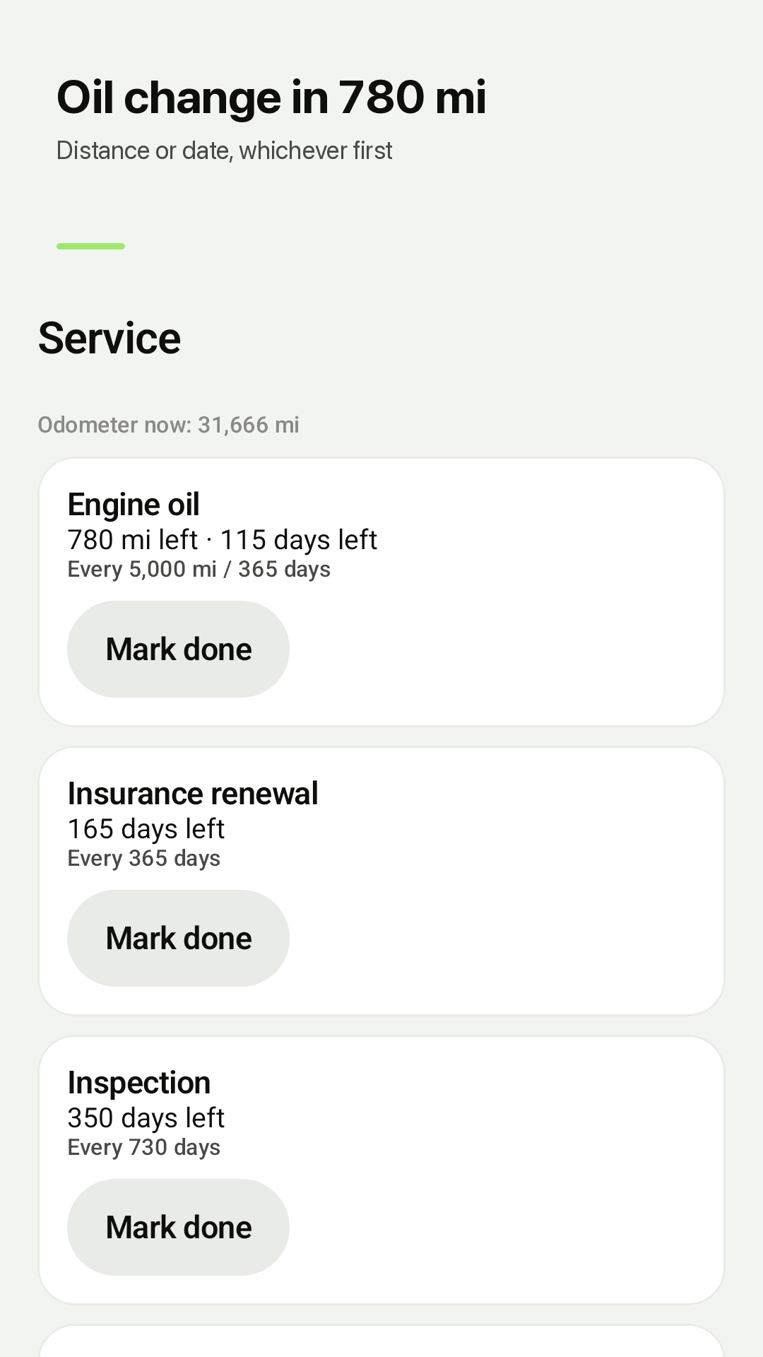 Service by distance or date, whichever comes first