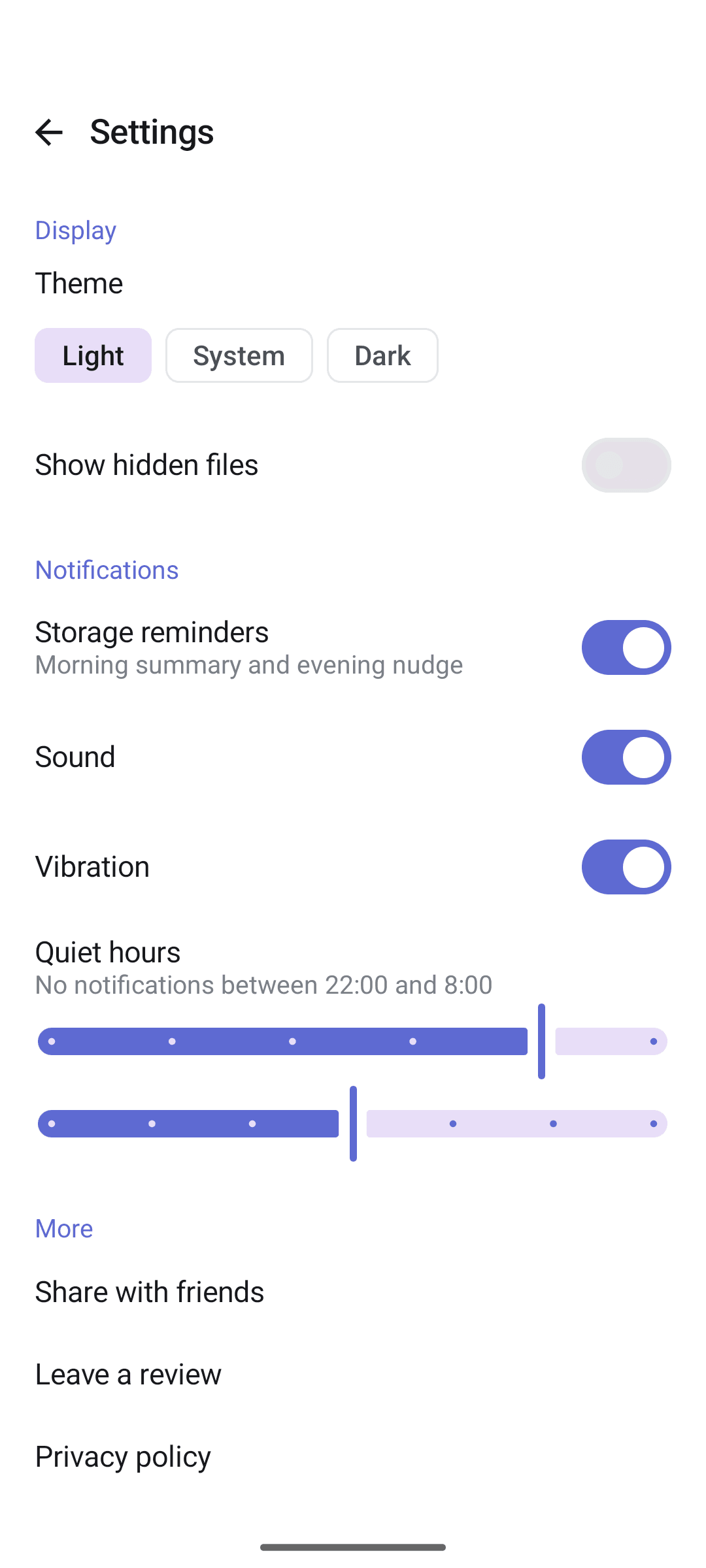 Theme and reminder settings