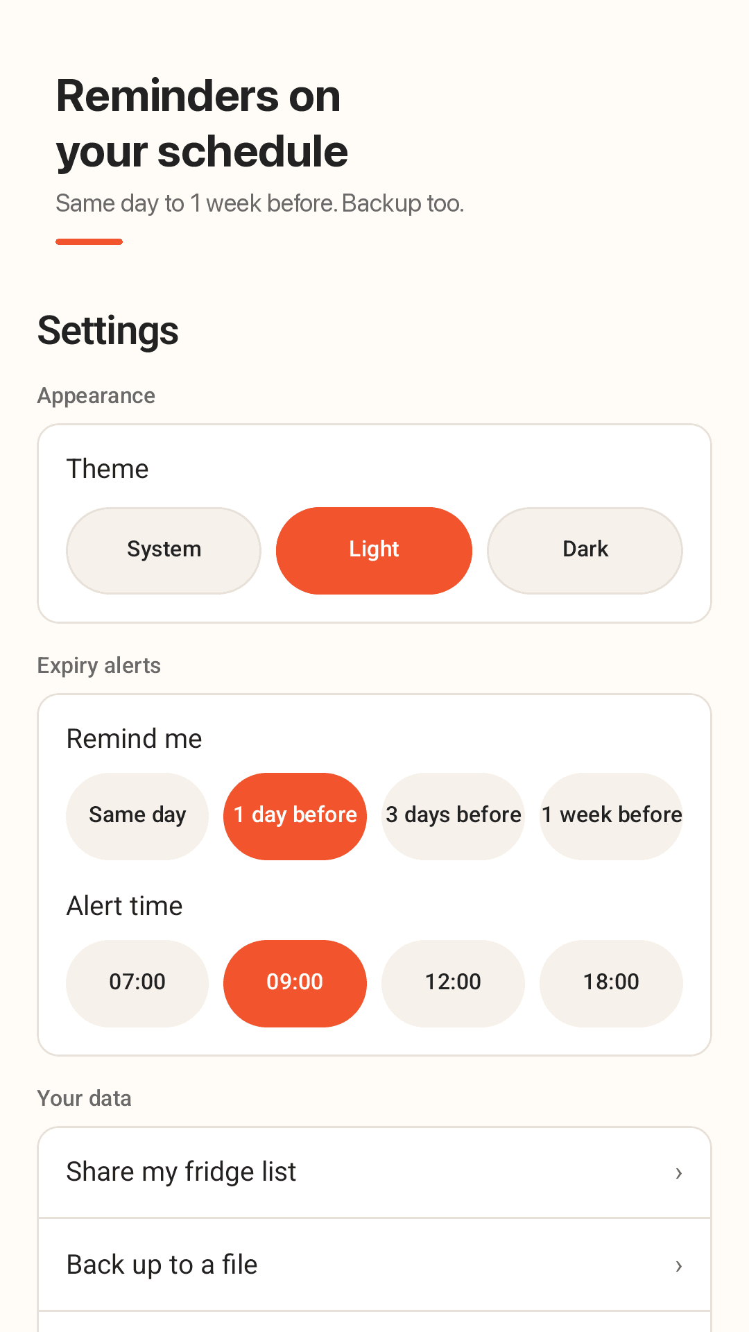 Reminder timing and backup