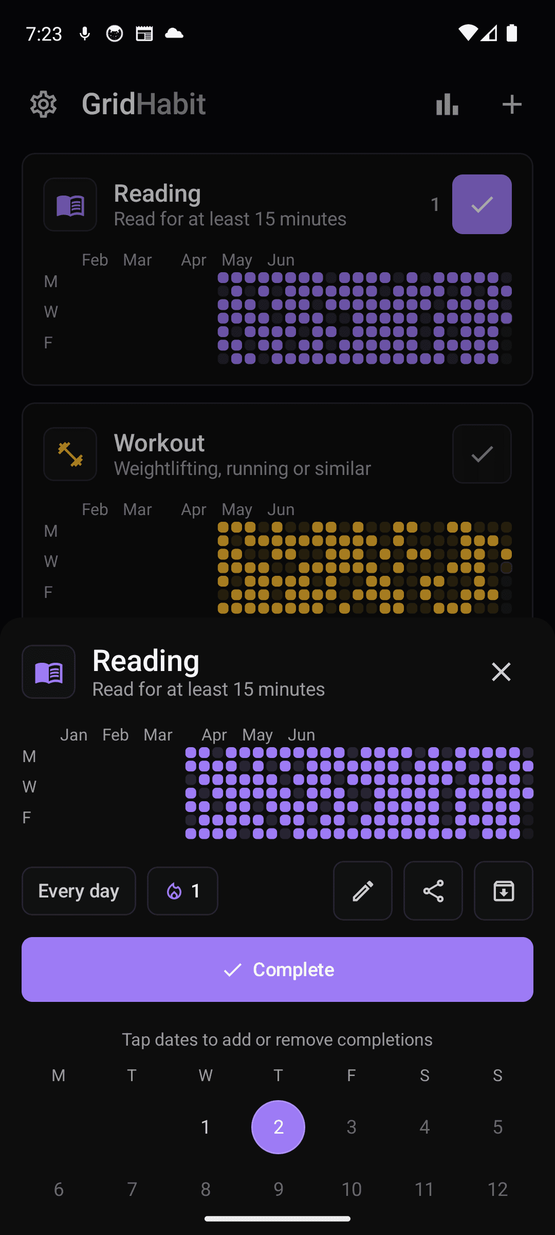 Streaks and calendar history