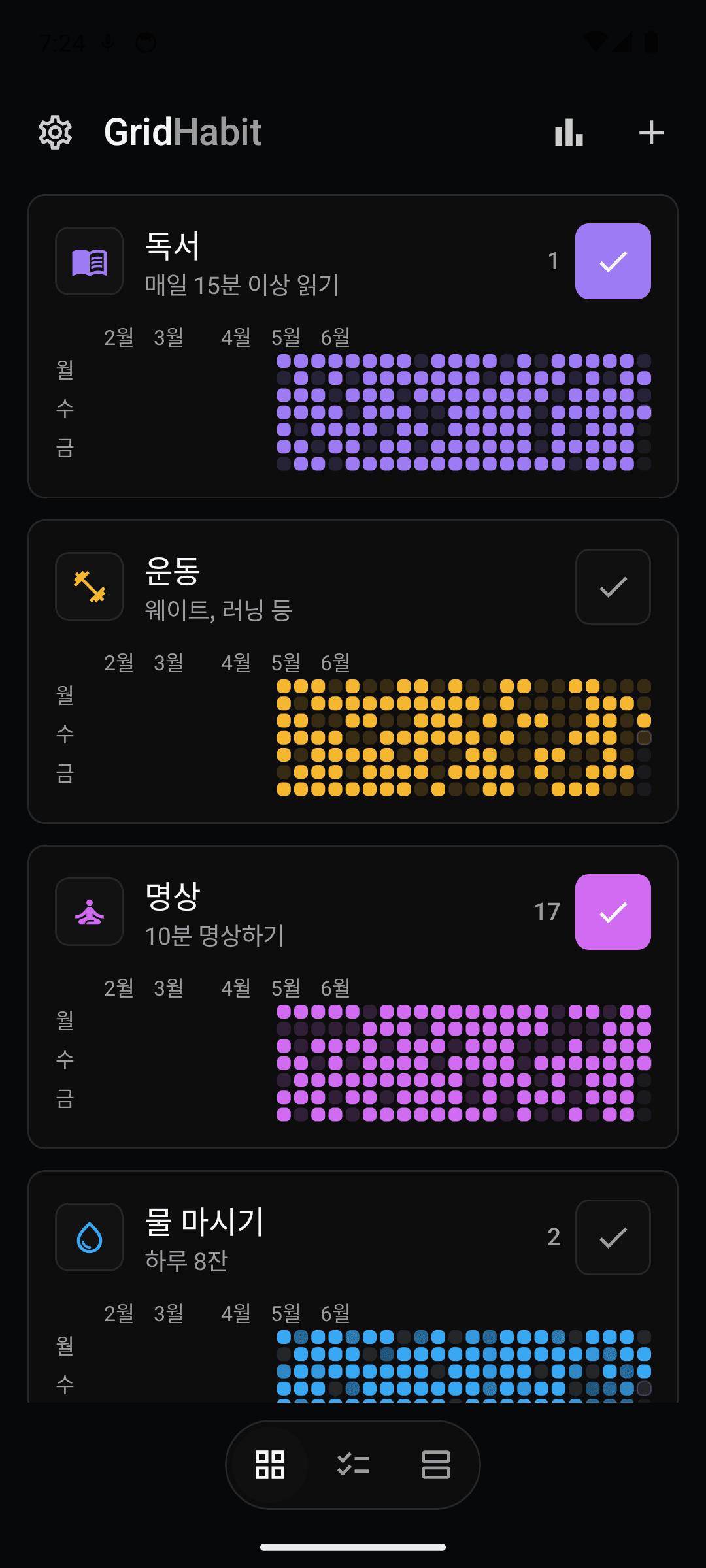 잔디 그리드로 습관을 한눈에