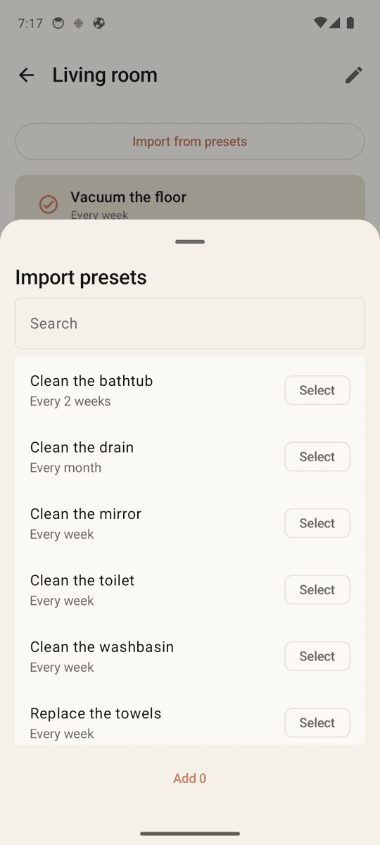 Add chores in a second with presets