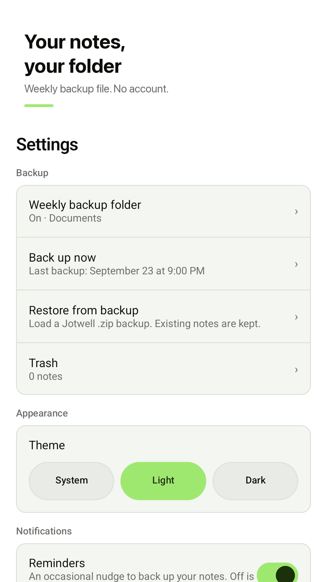 Weekly backup to your folder