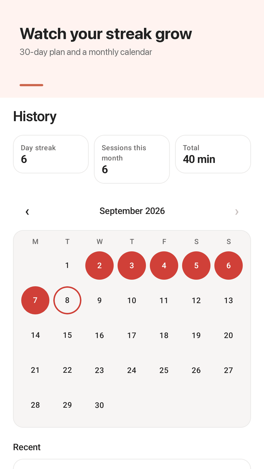 Monthly history calendar