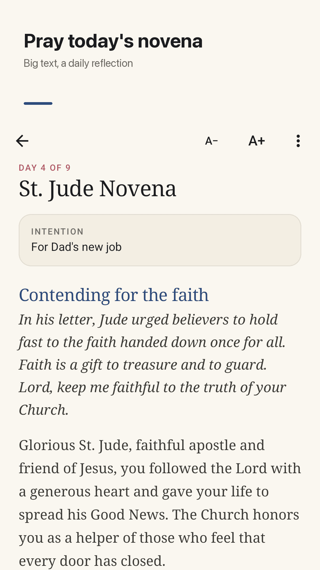 Daily prayer and reflection