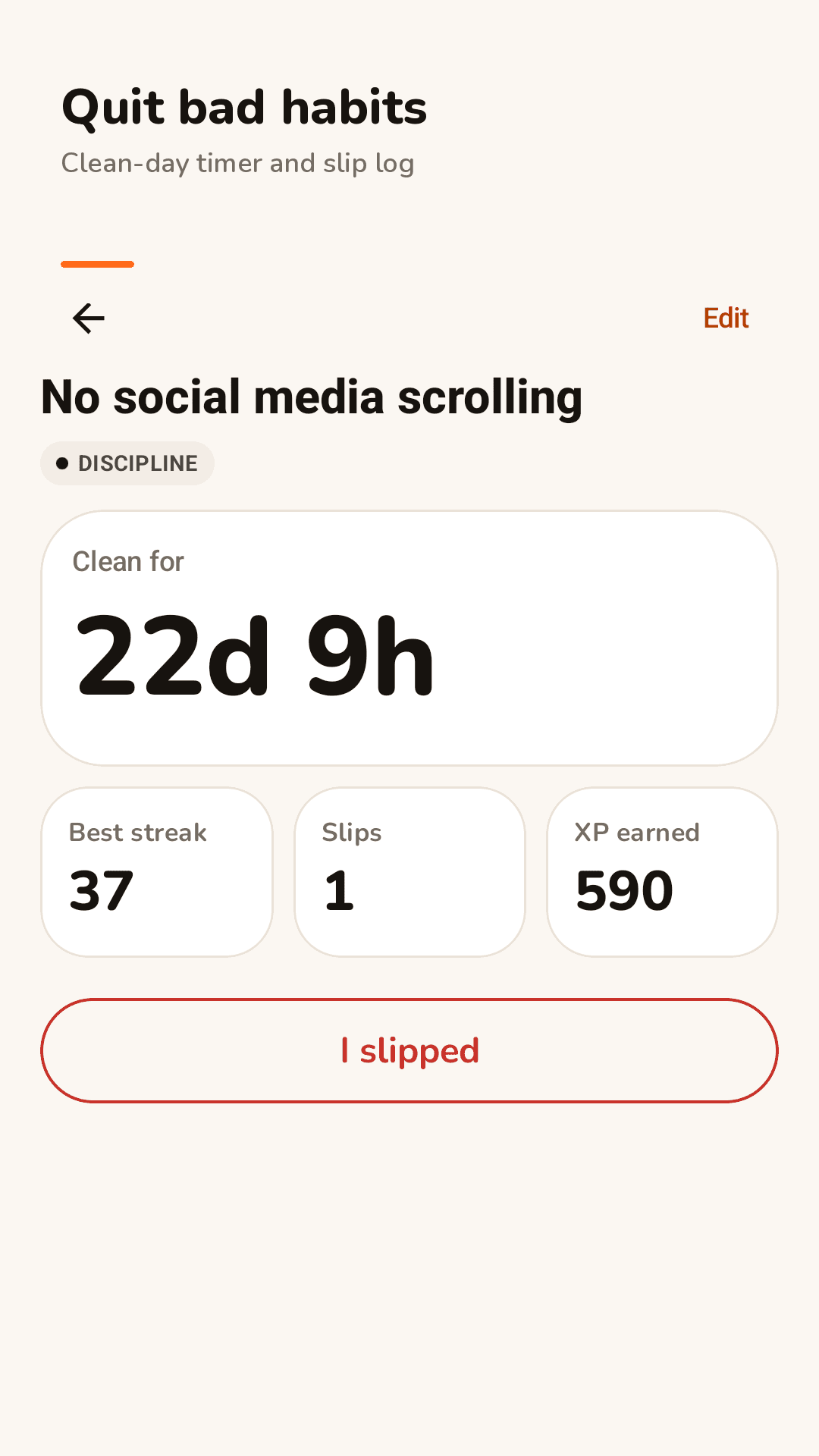 Count clean days for bad habits
