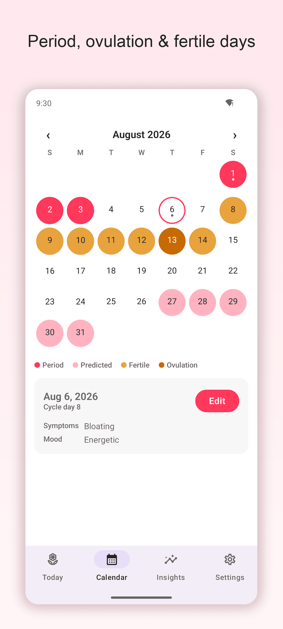 Period, fertile & ovulation days in color