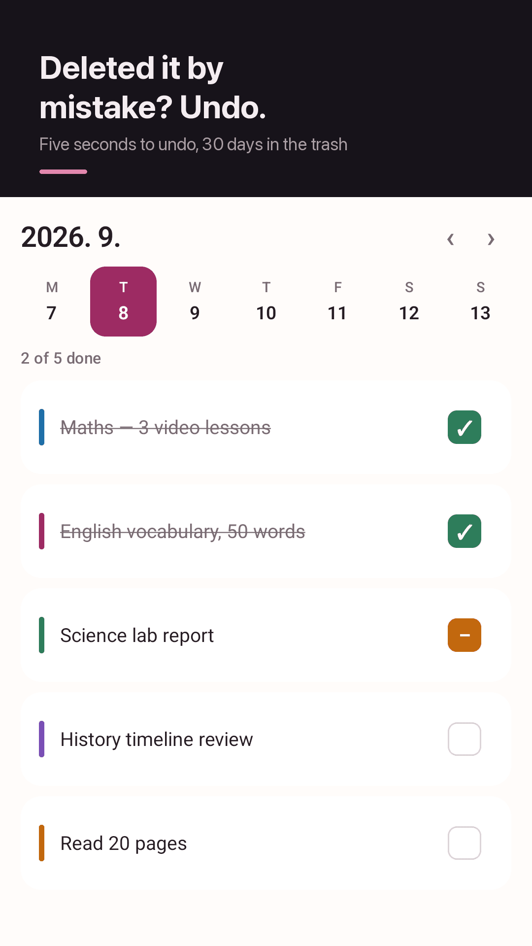 Plannote study planner screen