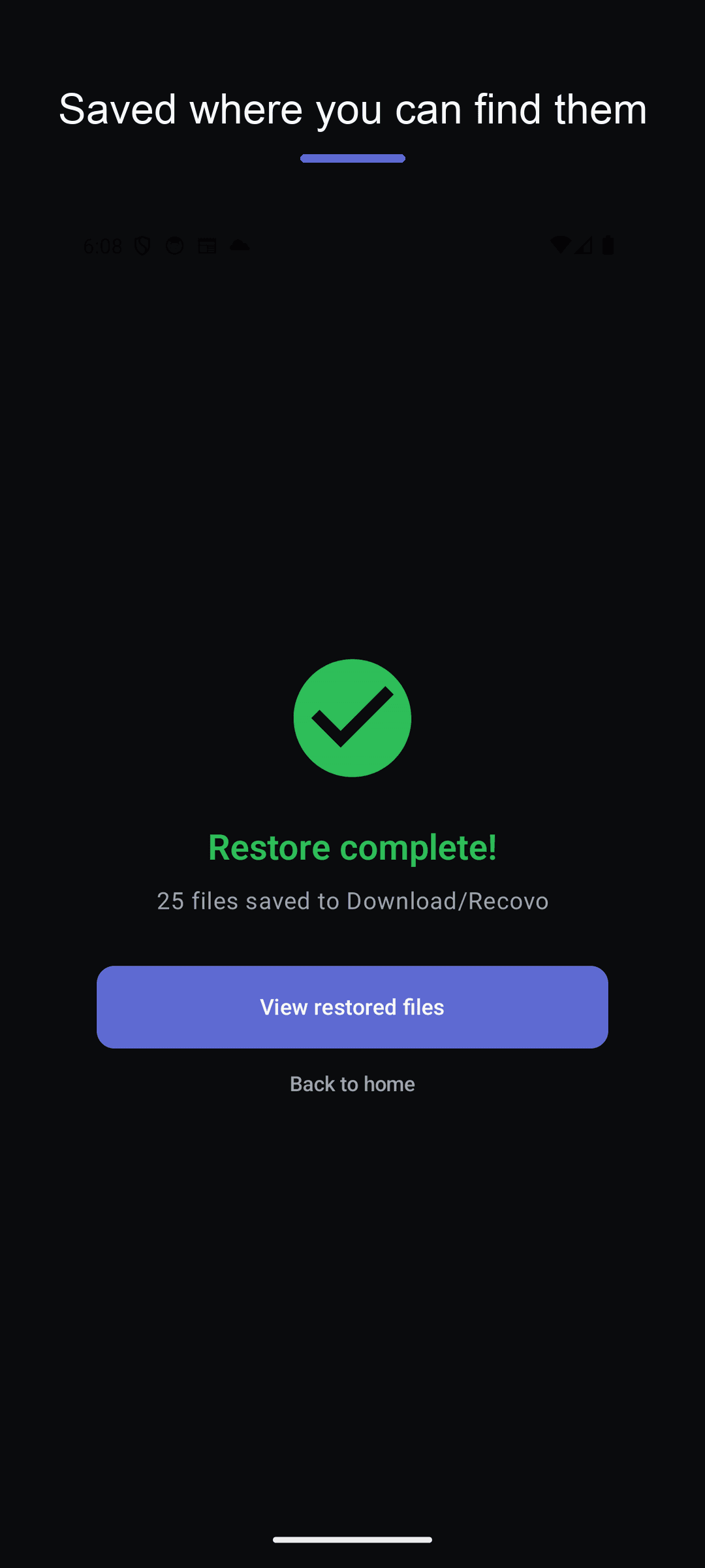 Restored files land in Download/Recovo