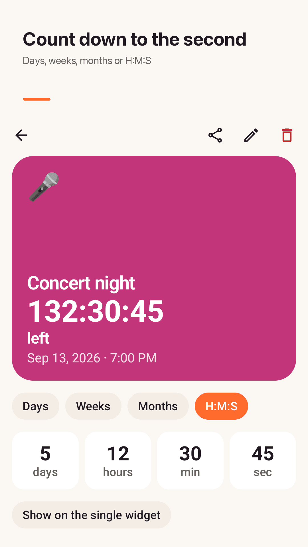 Live countdown