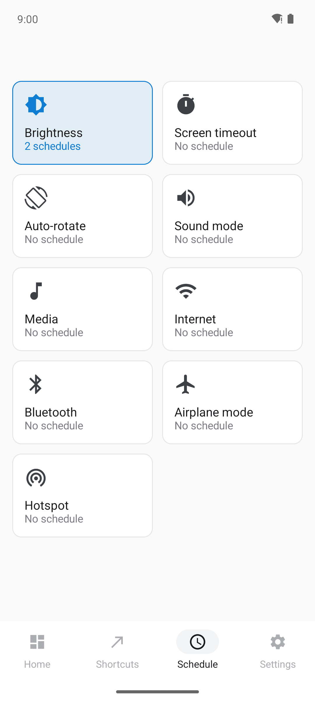 Schedules per setting at a glance