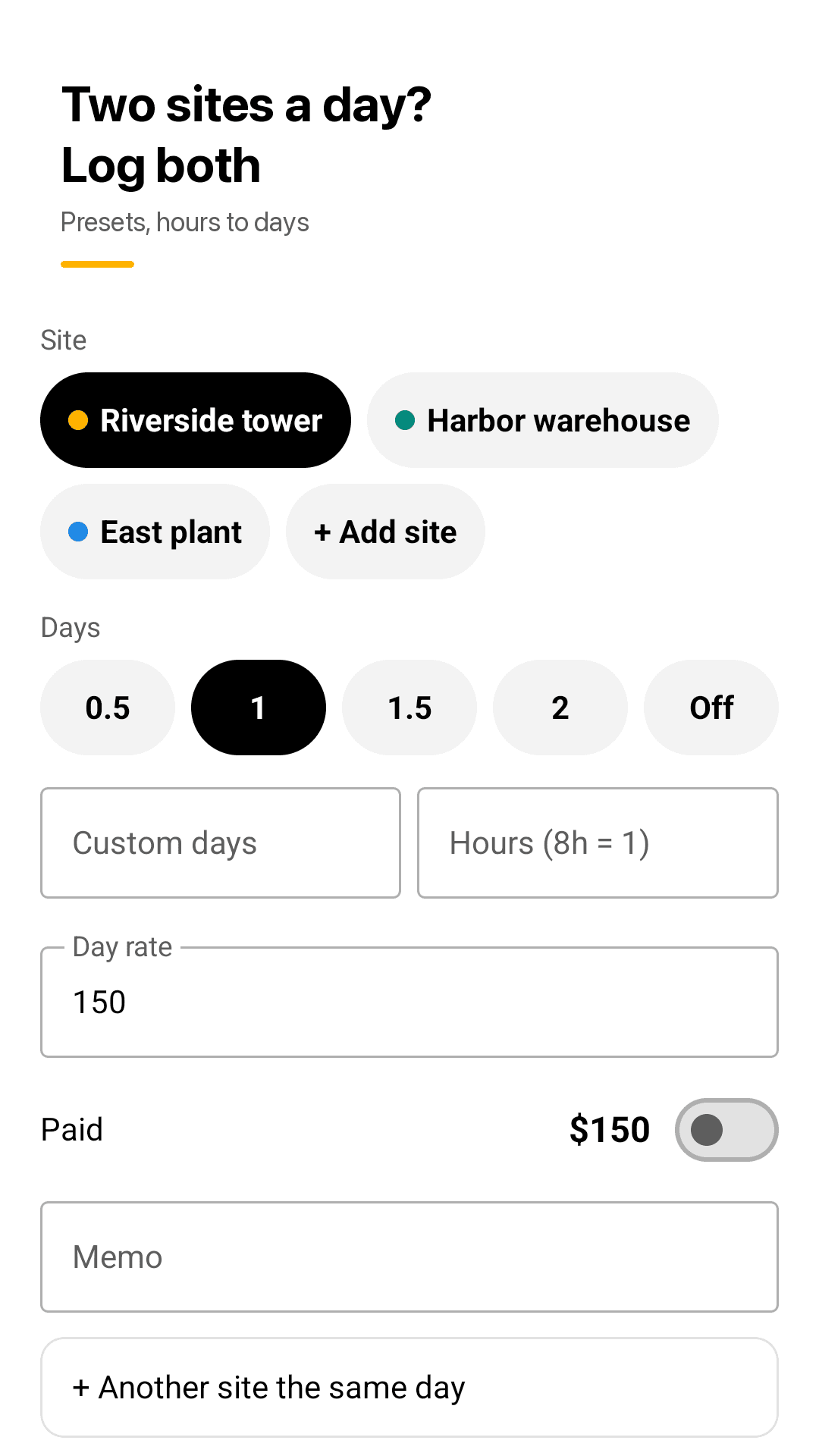 Presets and hours-to-days entry