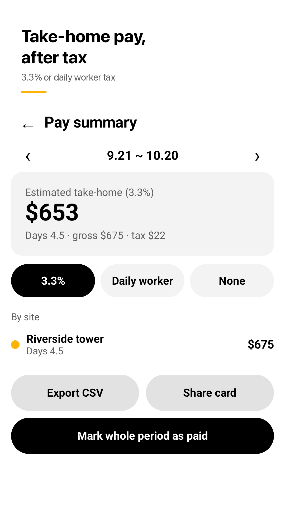 Take-home pay for the pay period