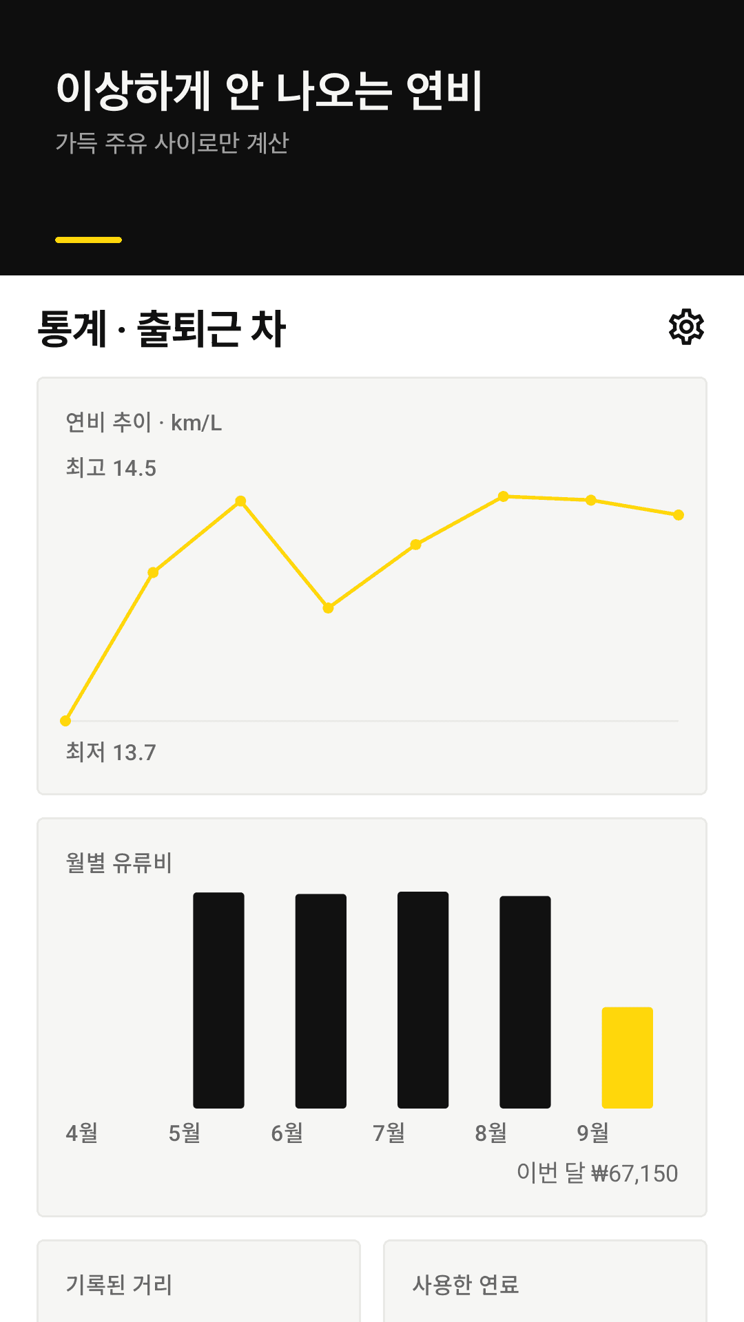 연비 추이와 월별 유류비