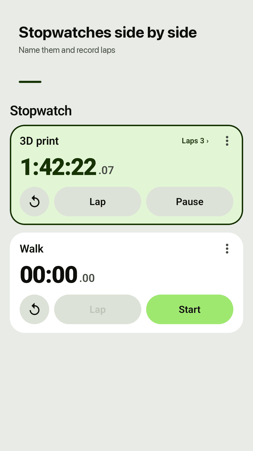 Stopwatches side by side, with laps