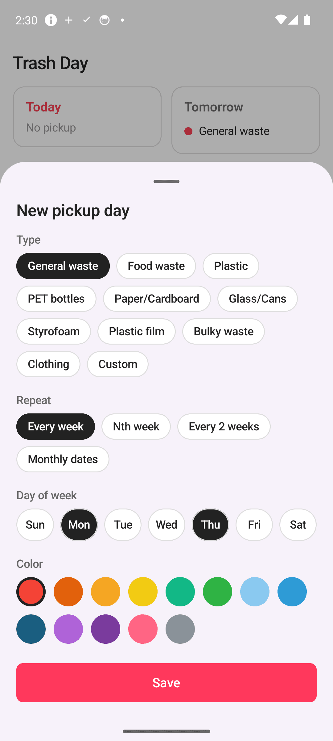 Weekly, nth-week, biweekly, or monthly