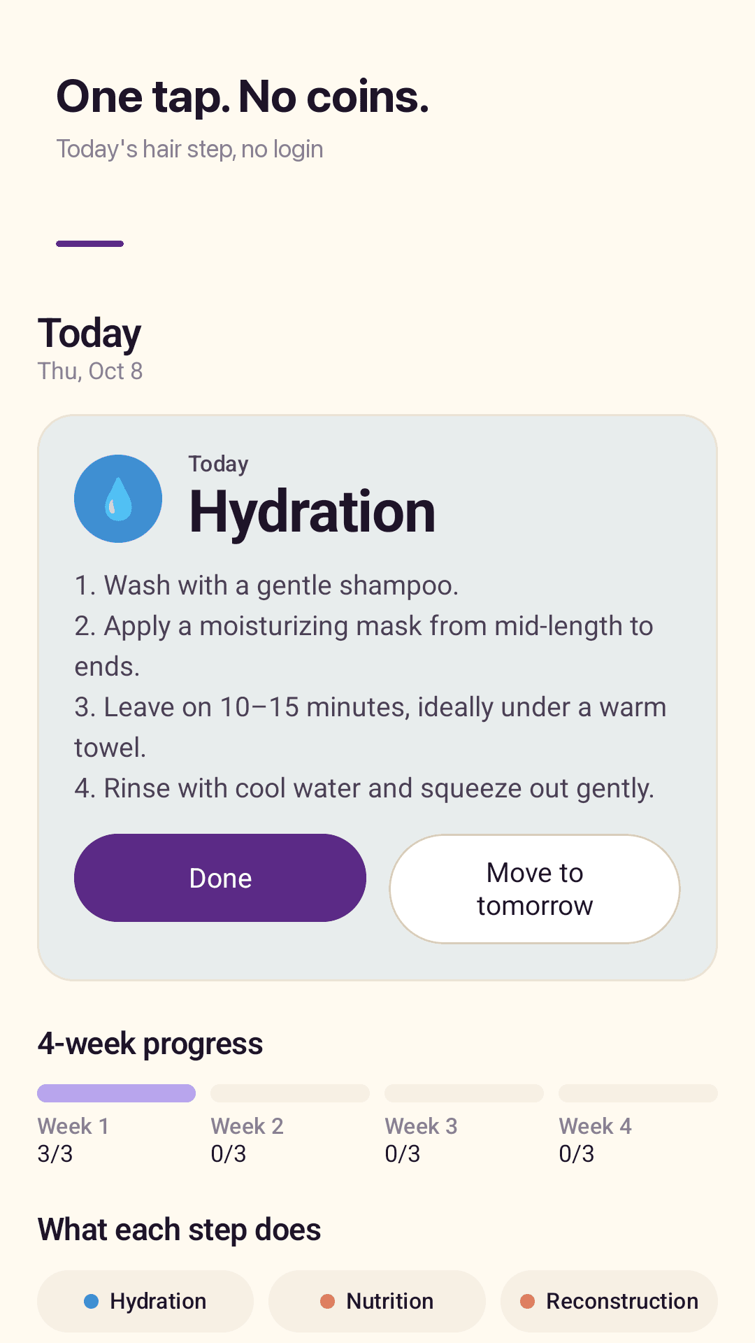 Tressly Today screen โ today's hair care step and how to apply it