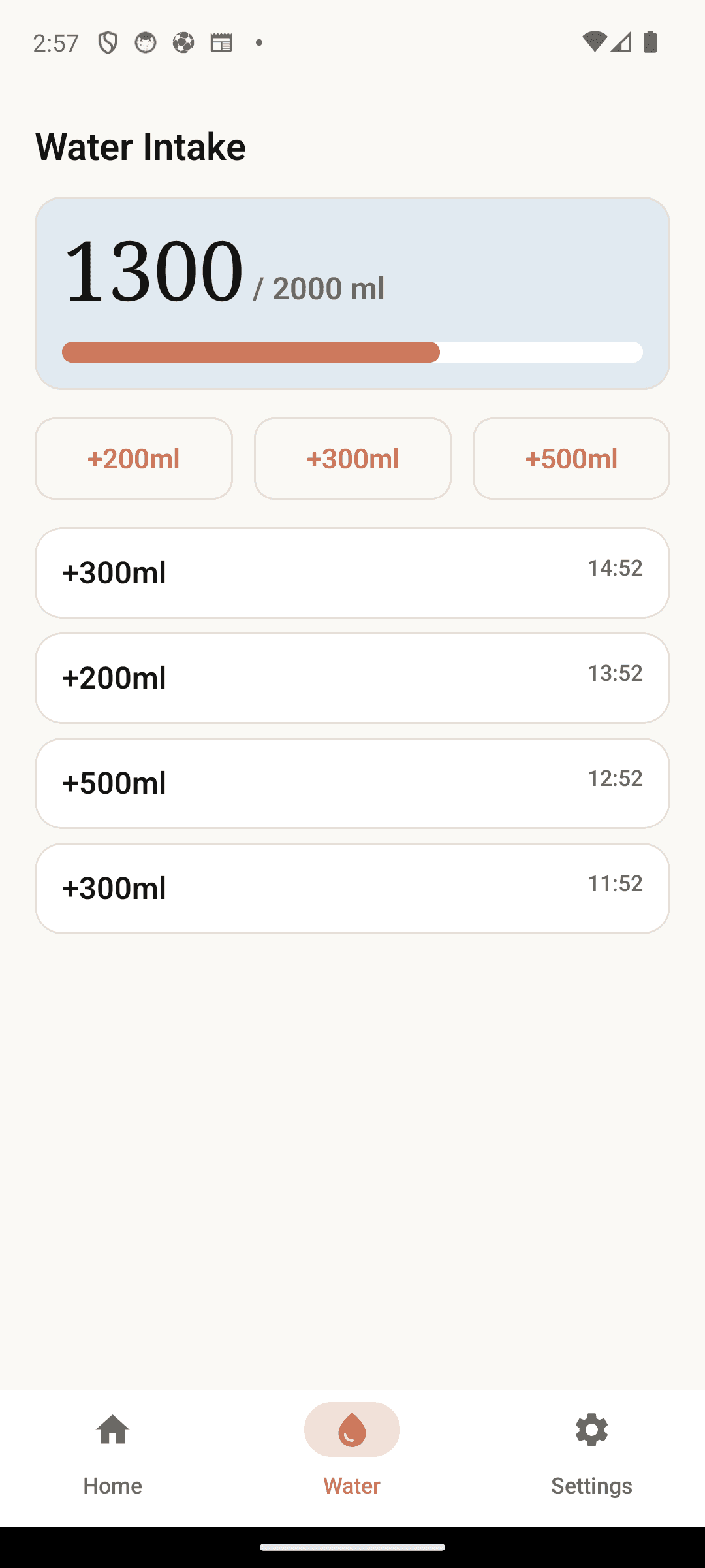 Log your daily water goal in one tap